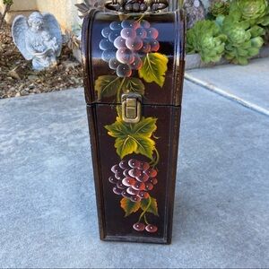 Dark Brown Wine Bottle Carrier Gallerie painted grapes serrento brass handle.
